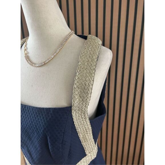 Lilly Pulitzer Eliana True Navy Braided Gold Cocktail Shift Dress size 6 - Picture 3 of 7